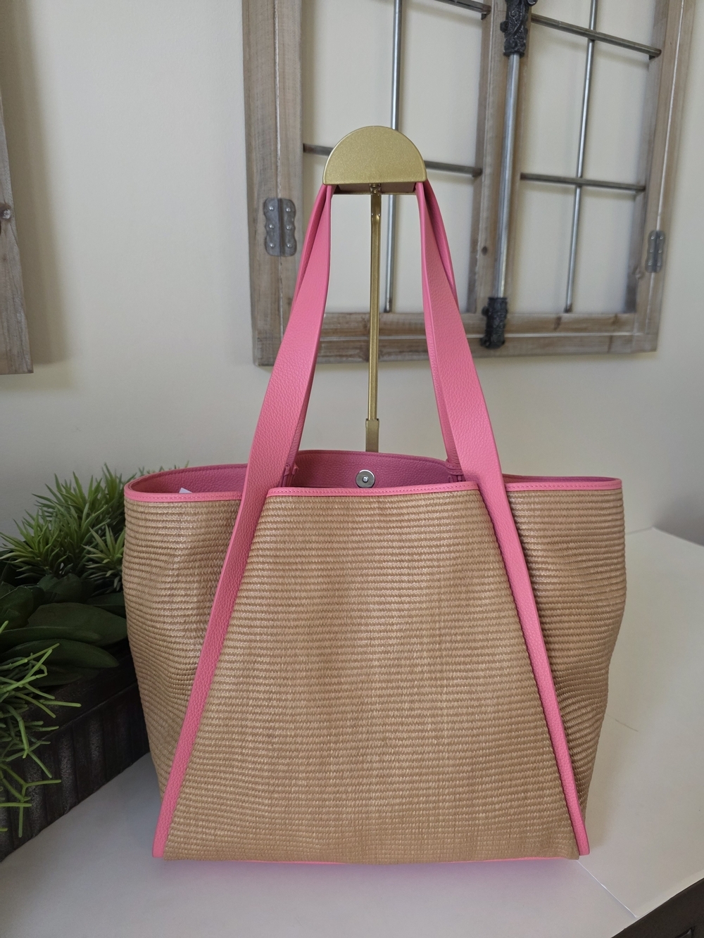 Akris Alex Medium Tote Camel Blossom Raffia & Leather Dust Bag - Rare Color- New - Picture 8 of 14